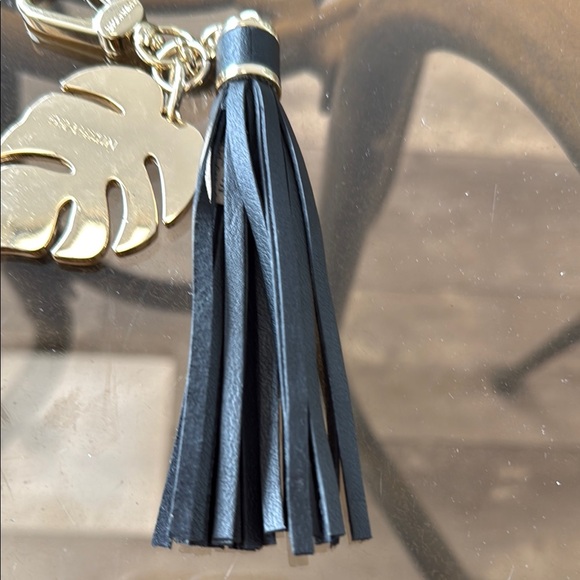 Brahmin Black Palm Leaf Key Card Holder with Tassel Accent